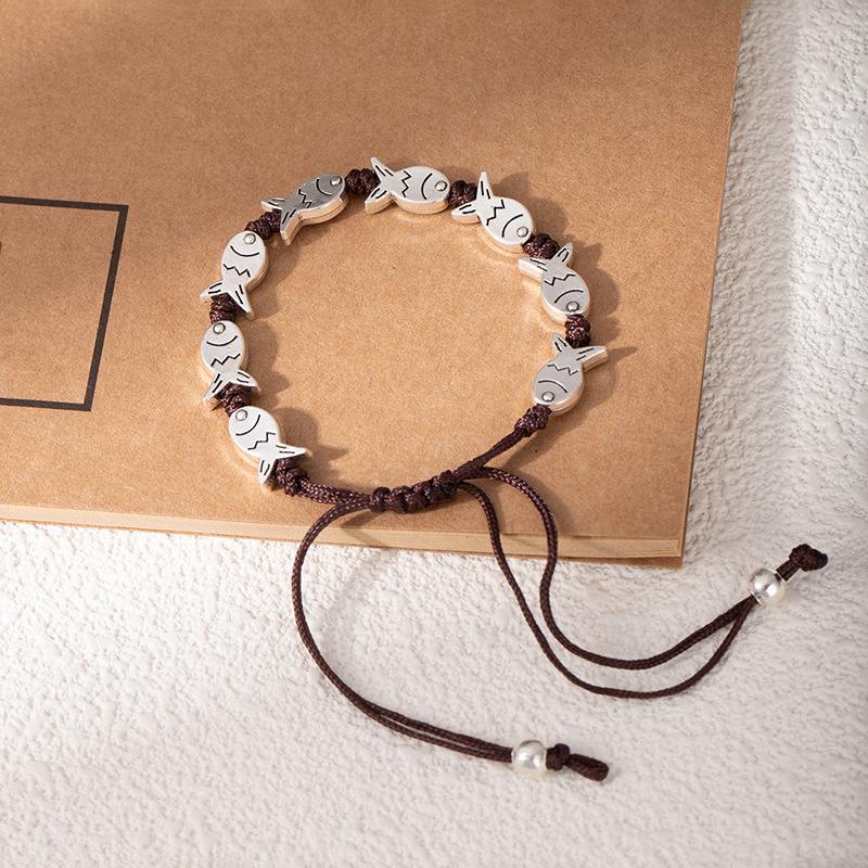 Ethnic Style Coffee Rope Bracelet, Hand-Woven Bracelet, Women'S Versatile Adjustable Butterfly Small Fish Mori Hand Rope