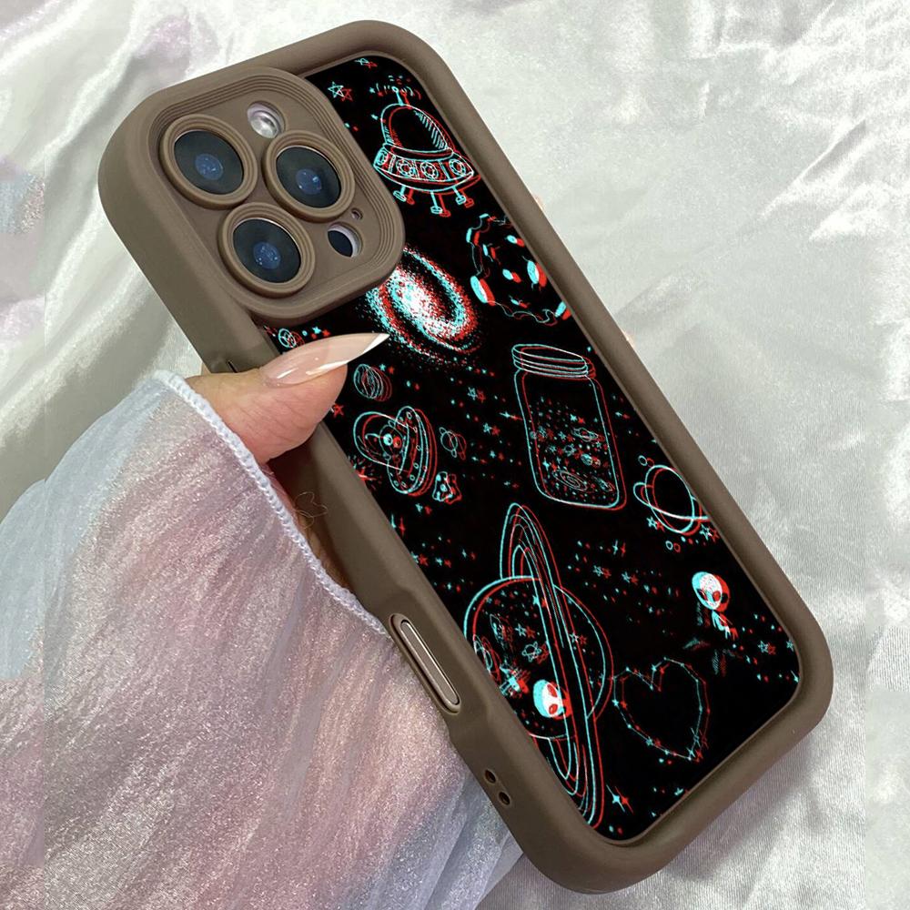 JT71 Black and White Space Illustration Phone for iPhone 17 Pro Max Samsung S26 S25 A17 A16 A07 Xiaomi 15T Redmi Note 14 Pro Plus Soft TPU Case Cover