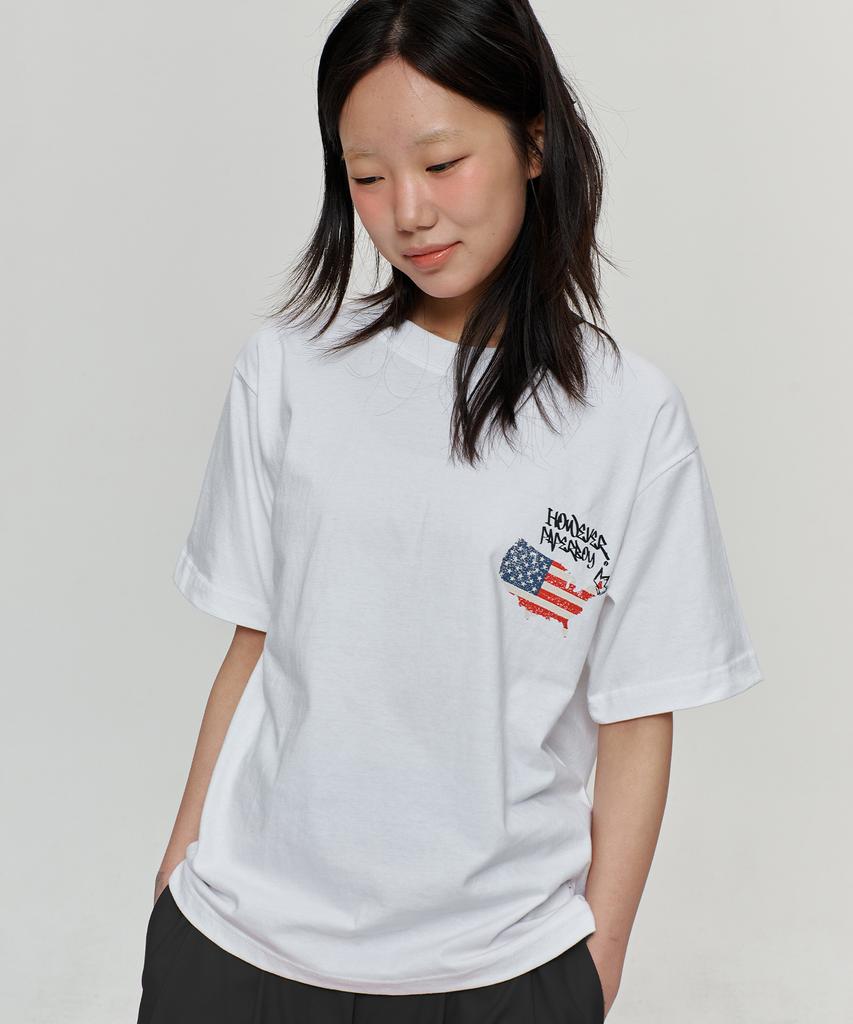 PAPERBOY [Set] Usa Vintage Short Sleeve Half Pants Set-White
