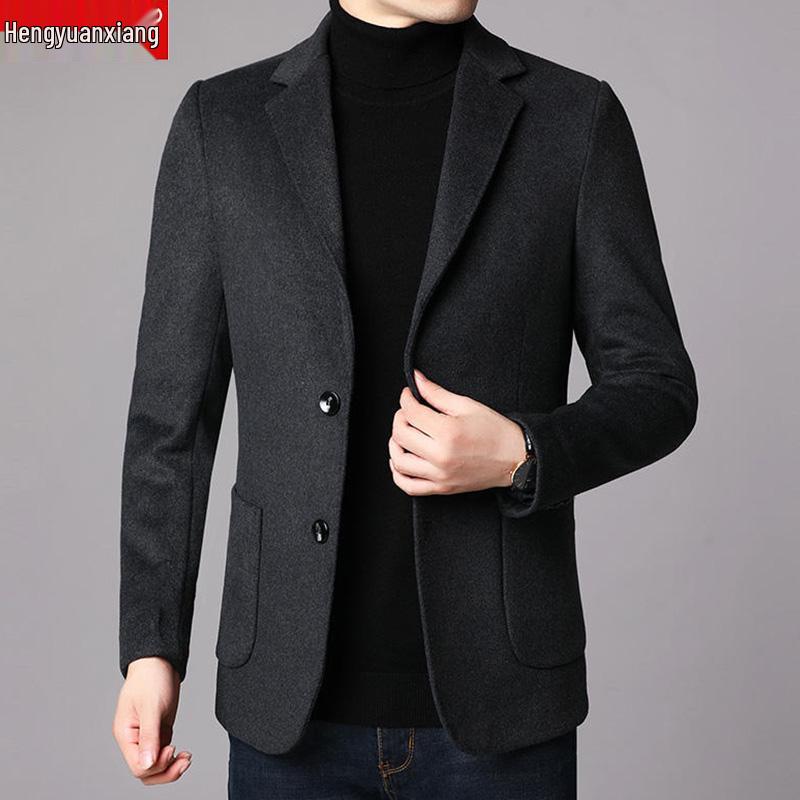 Men's Double-Breasted Cashmere Wool Overcoat & Casual Suit Set for Fall/Winter