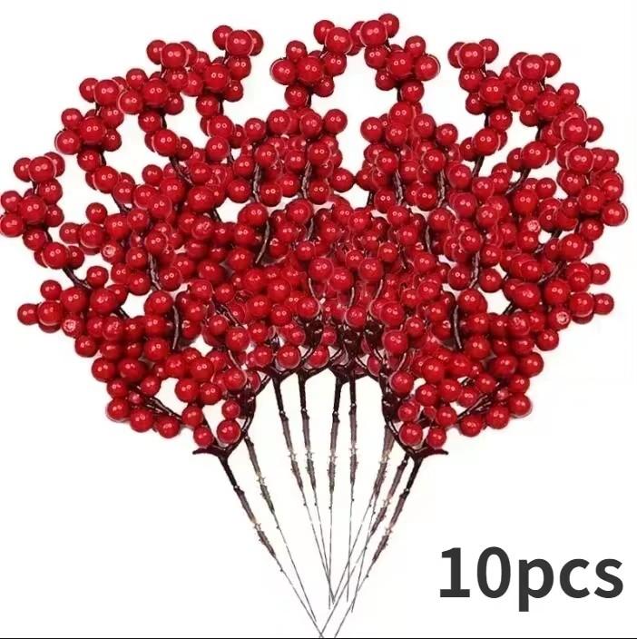 Artificial Berries Christmas Decoration Red Berry Branches for Xmas Tree Party Home Table Ornaments Red Fruit Wreath DIY Gift