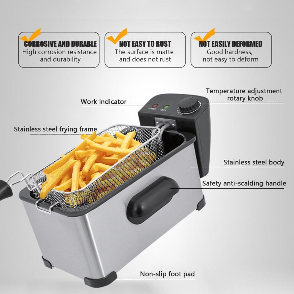 2000W 3.5L Stainless Steel French Fries Chicken Frying Machine Multifunction Kitchen Grill BBQ Tool Electric Deep Fryer