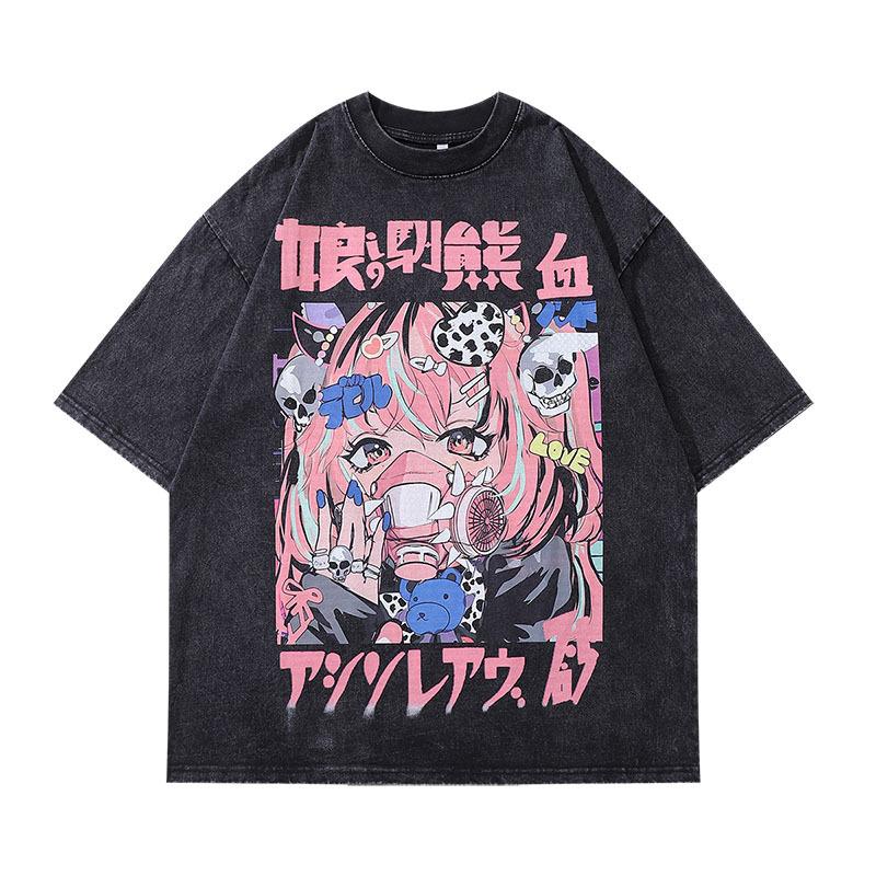 Harajuku Street Tide Brand Washed Old Short-Sleeved Couple T-Shirt Men And Women Hiphop Lazy Wind Half-Sleeved Base