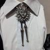 Eagle Head Sunflower Pendant Bolo Tie with Leather Woven Necklace