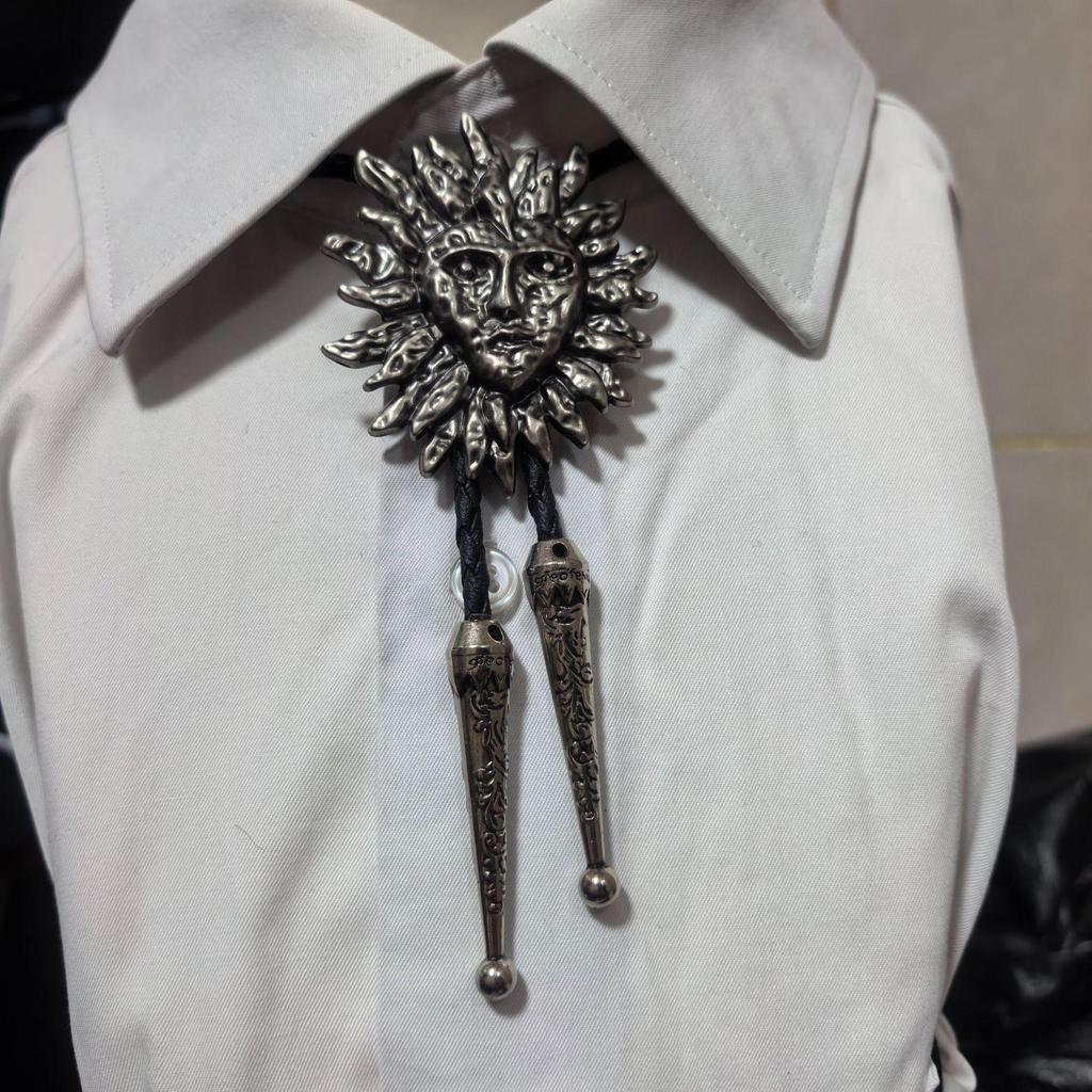 Eagle Head Sunflower Pendant Bolo Tie with Leather Woven Necklace