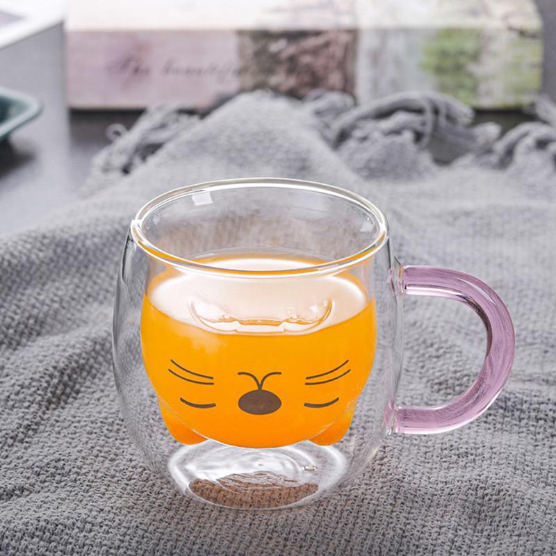 1/2 st Söta Kattmuggar Med Handtag Glas Dubbelväggigt Isolerat Glas Espressokopp Kaffe Mjölkmugg Gåva