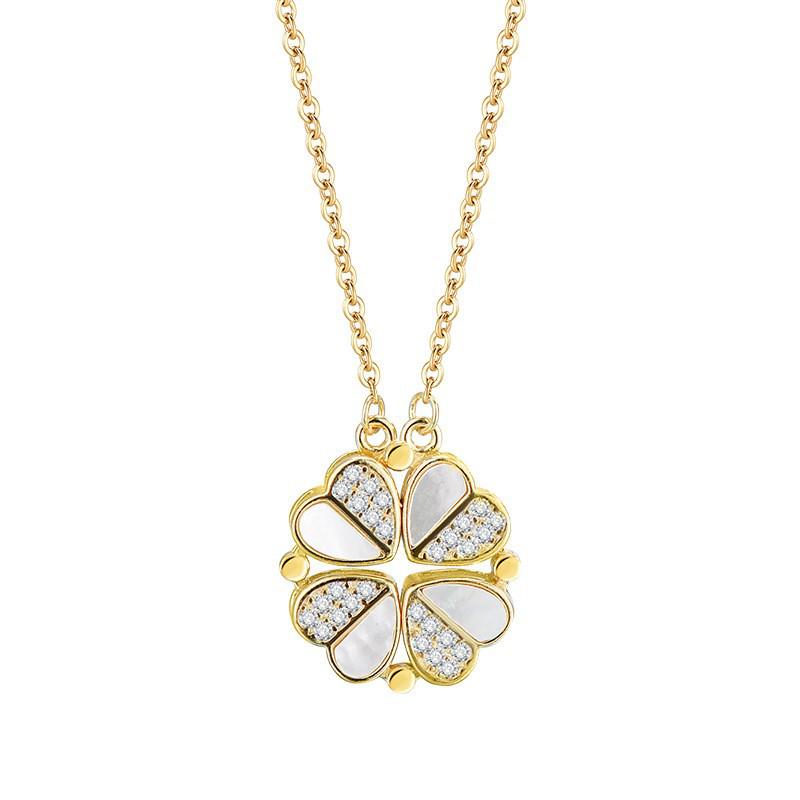 S925 Sterling Silver Heart Clover Shell Necklace: Versatile Magnetic Pendant for Women