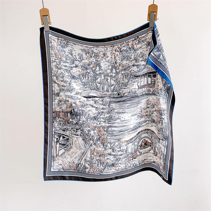 70Cm Print Twill Silk Women Hijab Female Foulard Headband Bandana Luxury  Square Scarf Design Double Side Shawl Wrap