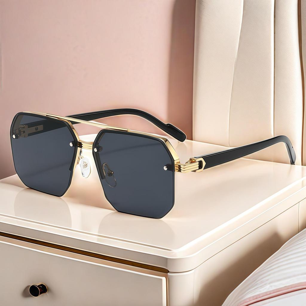 Men's Stylish Semi-Rimless UV-Blocking Driving Sunglasses for Large Faces