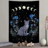 Mystic Tarot Cat Moon Tapestry, Boho Celestial Flower Wall Hanging, Living Room Bedroom Decor