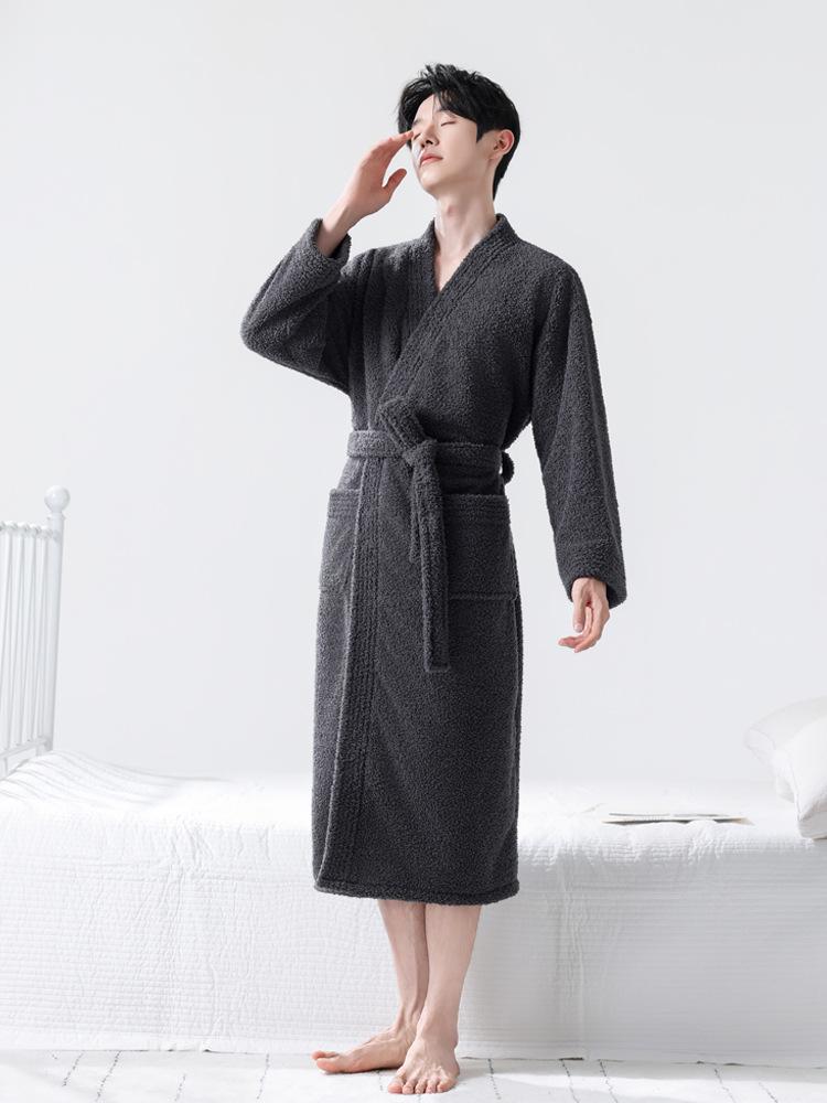 Women's Velvet Pajama Set with Fleece-Lined Pants and Thick Coral Fleece Bathrobe for Autumn/Winter