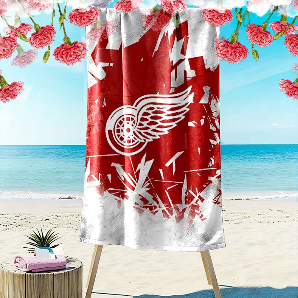 "Red Wing Logo with Abstract Shattered Design" Patterned beach towel quick dry perfect for travel outdoor sports jogging the beach and swimming