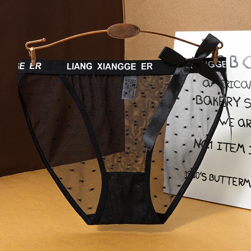 Ladies Summer New Style Pure Desire Lace Mesh Bow Pure Cotton Crotch Low Waist Triangle Briefs