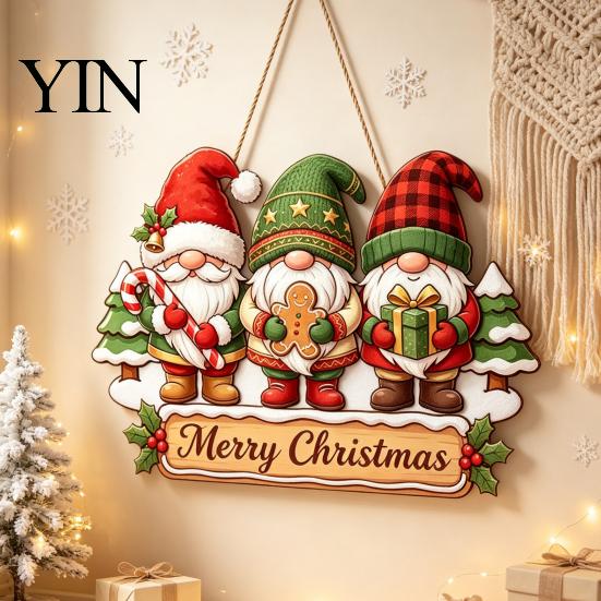Solid Wood Christmas Decoration Gnome Wooden Hanging Pendant, Cartoon Ornament, Merry Decorative Craft Door Sign for Home Shop Holiday Party Hanger