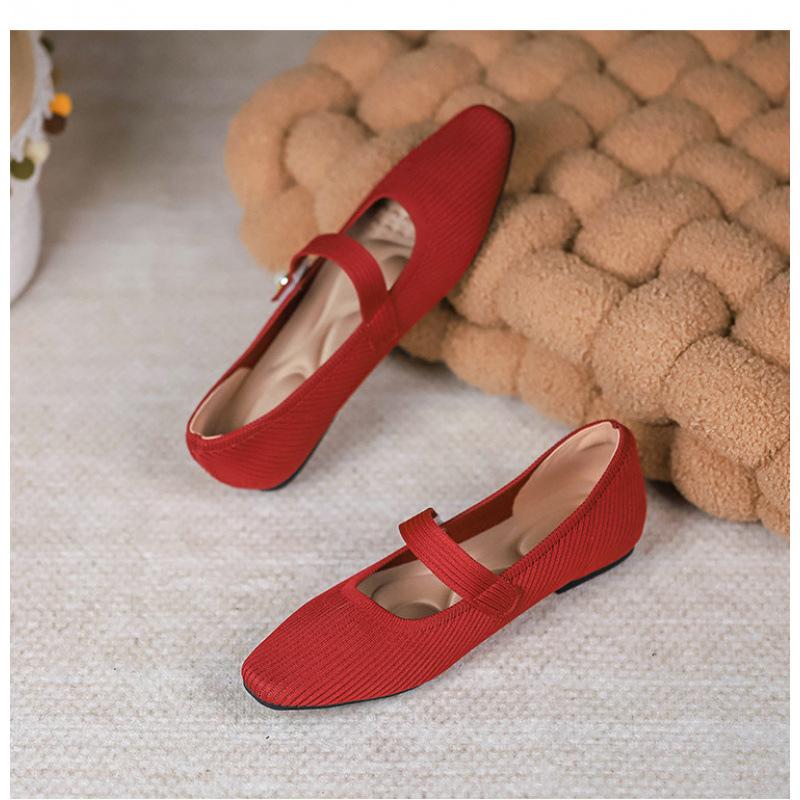 

Повседневные весенне-летние туфли Мэри Джейн с квадратным носком, плетеные ремешки, плетеные, на плоской подошве, на мягкой подошве, одинарные туфли женские 43 красный