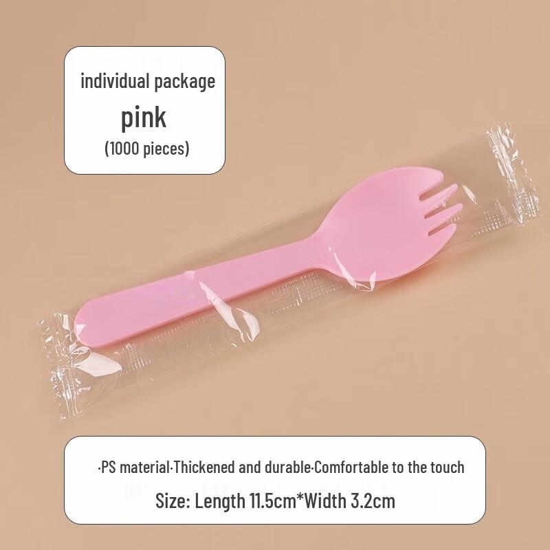 MOLUONA Disposable Pink Frosted Plastic Dessert Forks & Spoons, 1000 Count