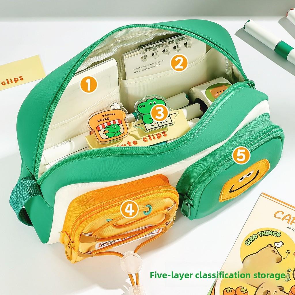 Cute Double Pocket Cartoon Pen Case With Removable Dividers For Students And Office Use