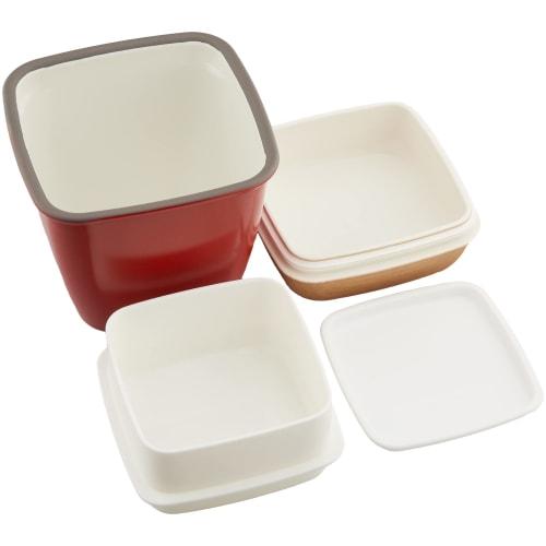 Masakazu Showa matratt Slim Two-Tier Lunch Box, Tall Emalier Lunch, Red, Microwave and Dishwasher Safe, Bottom Tier 460ml/Top Tier 250ml, Suitable for