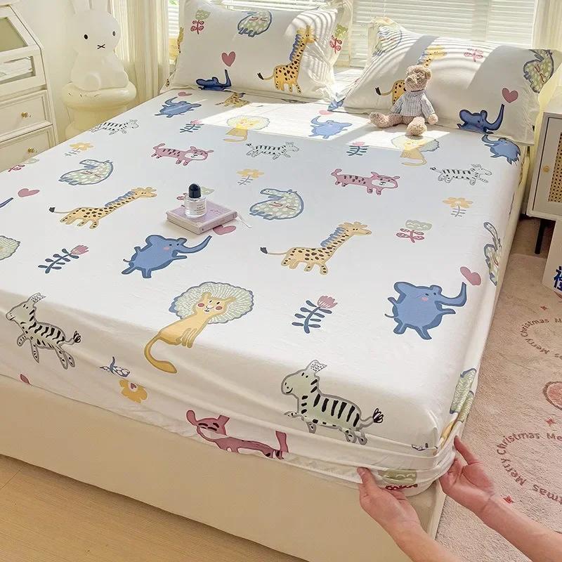 

100% Cotton Four Seasons Men and Women Simple Fashion Plant Printing Fitted Bed Sheet Home Bedroom Hotel and Pillowcase Included 2pcs-pillowcase