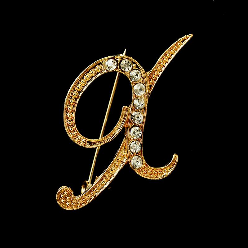 [HS]1Pc Fashion Rhinestone 26 English Letters Pin Golden Color Brooch Women Personality Clothing Accessory Trendy Gift