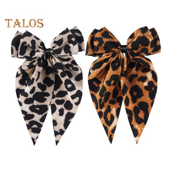 Damska spinka do włosów kokarda dekor lampartowy nadruk satynowa wstążka kokarda spinka do włosów duża kokarda klips akcesoria do włosów