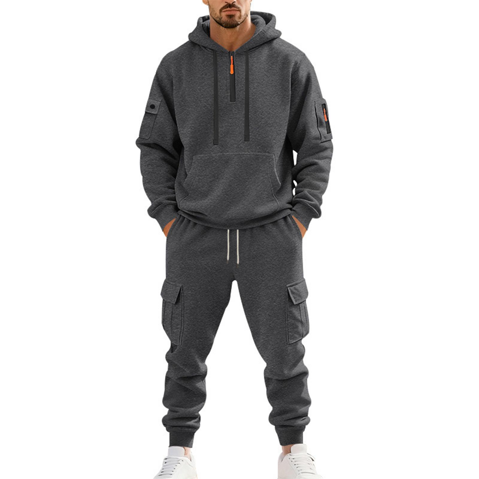 

Men s Winter Fleece Multi-pocket Zipper Sweatshirt Suit Personalized Casual Hoodie Suit M