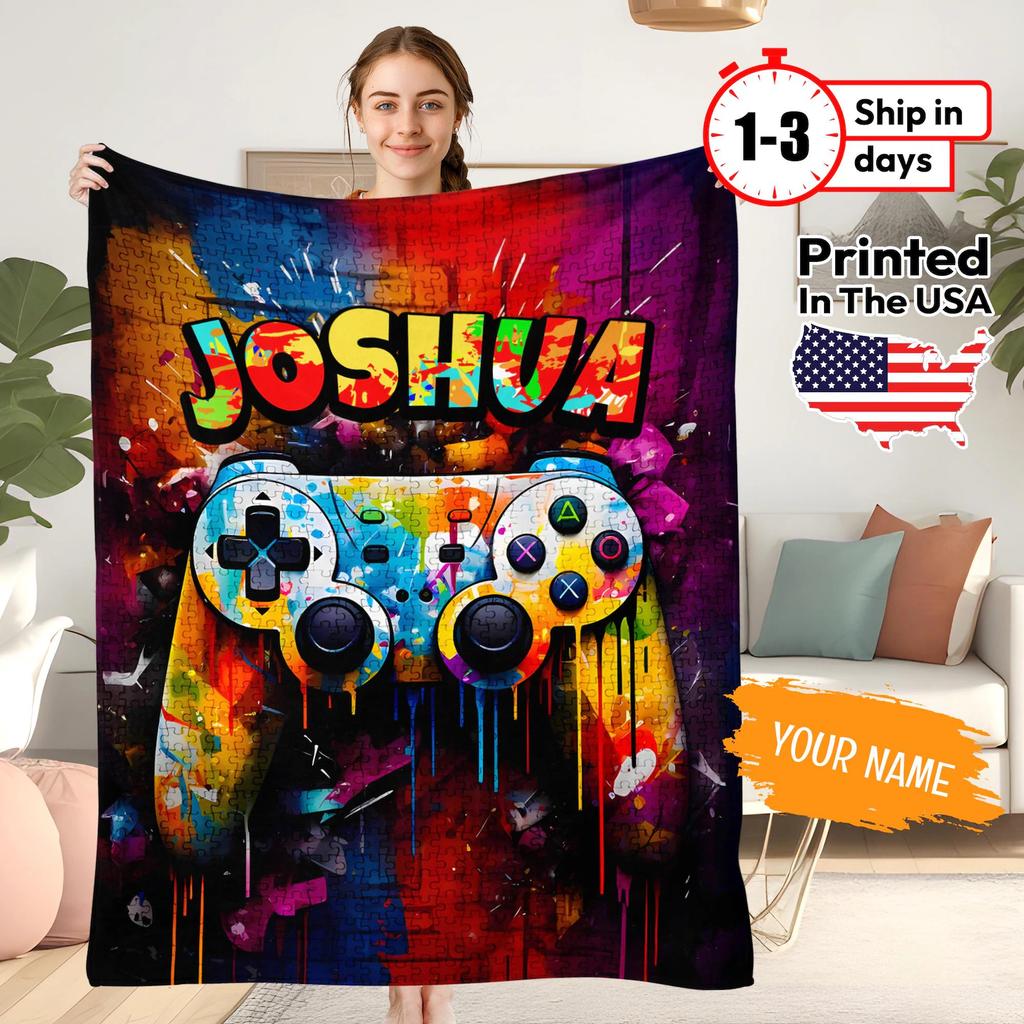 1pc Flannel Blanket Computer Gamer Pattern Blanket Cozy Warm Soft Blanket for Sofa Office Bed and Travelling