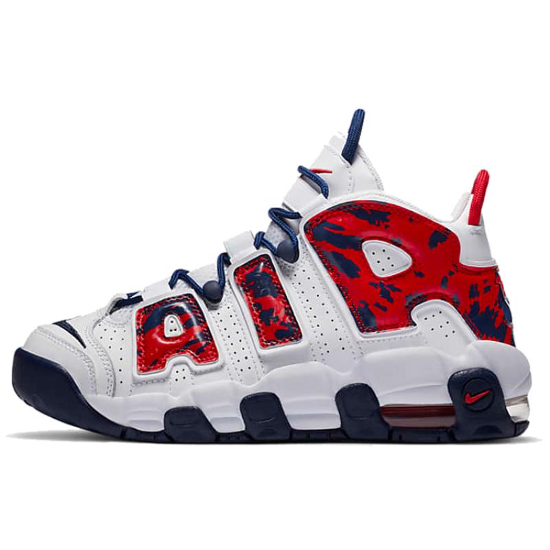 Nike Air More Uptempo White Blue Red Camo GS Sneakers CZ7885-100 36.5