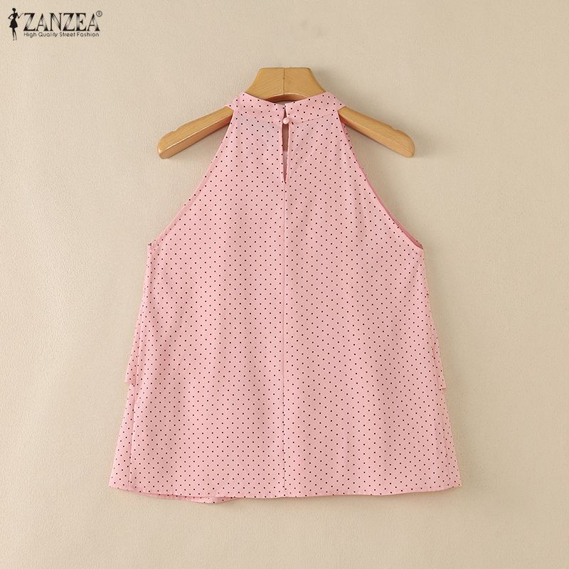ZANZEA Women Polka Dot Print Casual Off Shoulder Sleeveless Vest Tops