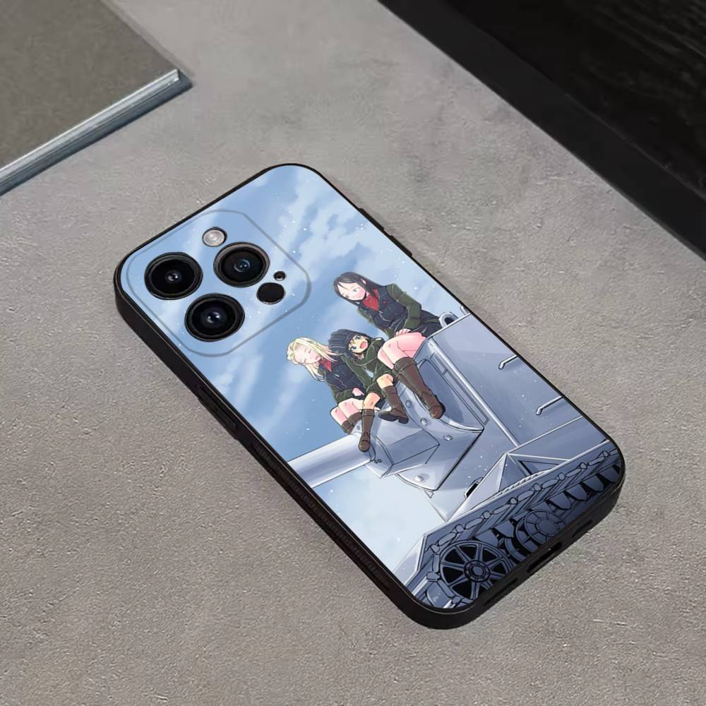 GIRLS and PANZER Anime Phone Case For iPhone 16,15,14,13,12,11 Plus,Pro Max,XS,X,XR,SE,Mini,8,7,Soft Silicone Black Cover