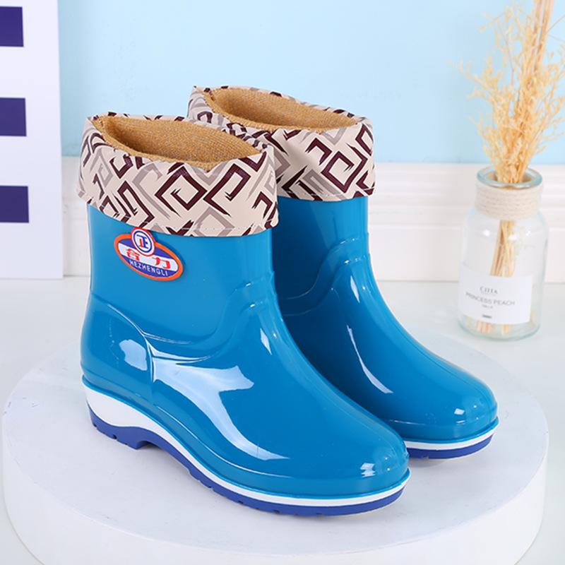 Fashion Adult Rain Shoes Women's Summer Non-slip Warm Water Boots Medium Tube Work Water Shoes Women's Fashion Rubber Shoes Overshoes