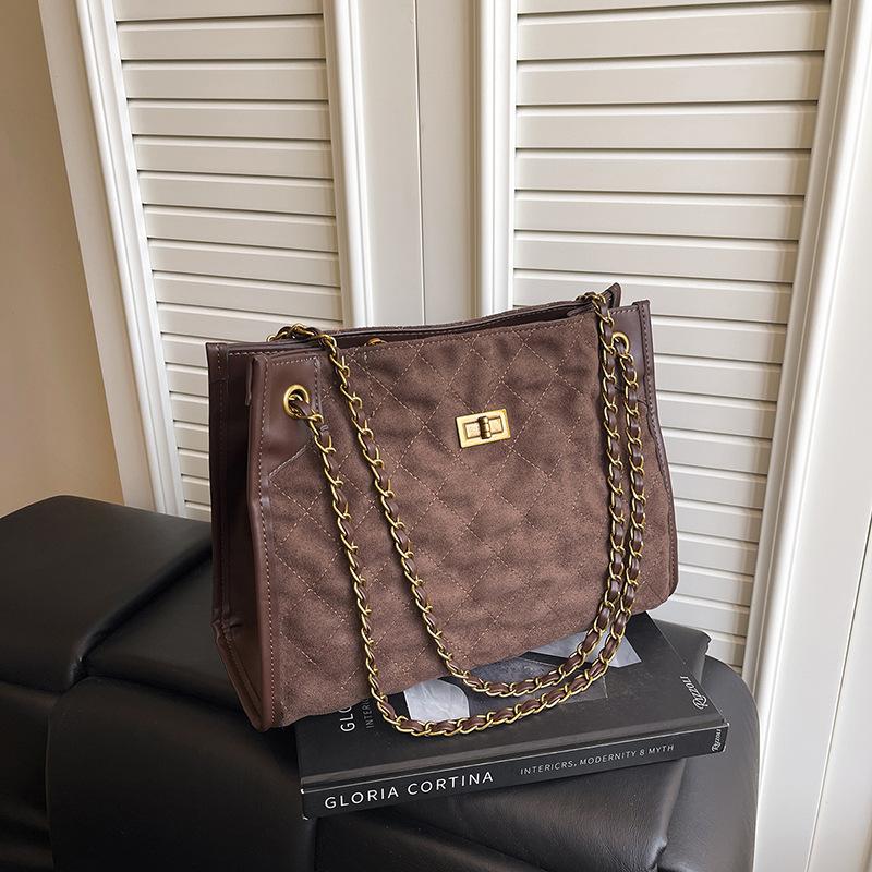 Fashion New Autumn and Winter Diamond Commuter Retro Tote Bag Chain Large Capacity Shoulder Women's Bag Messenger Bag