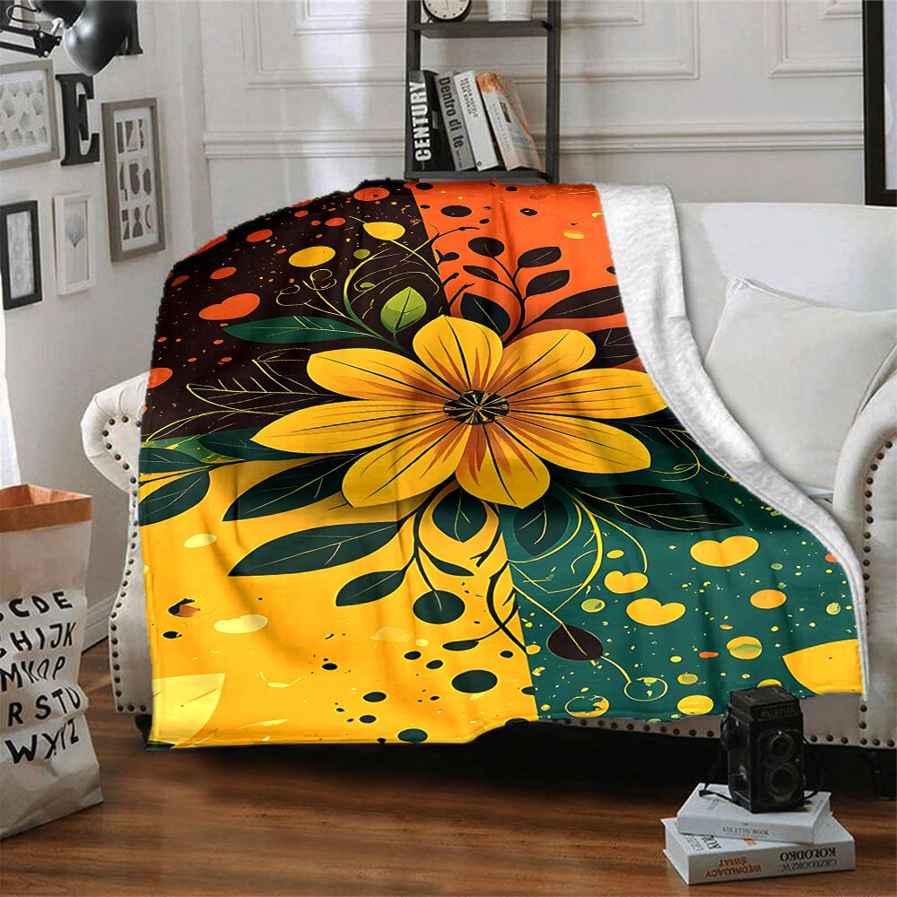 1pc Floral Vibrant Blanket, Lightweight Flannel Throw Blanket for Sofa, Bed, Travel, Camping, Living Room, Office, Couch, Chair, and Bed