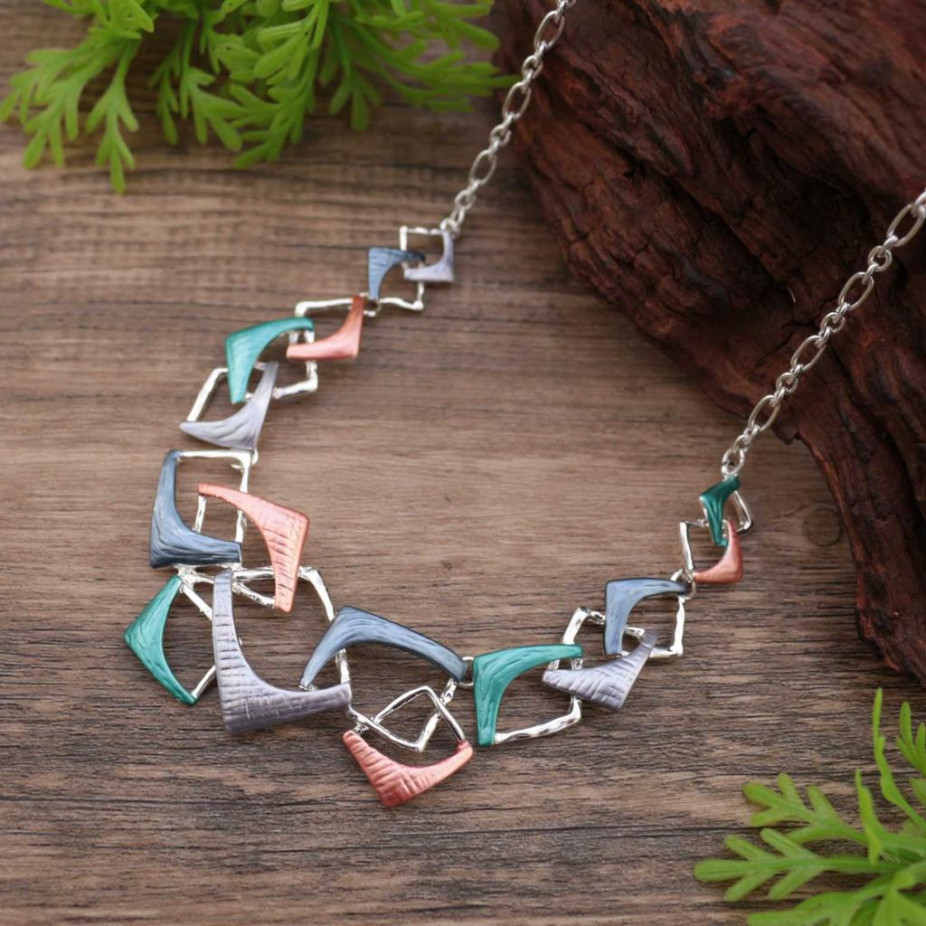 New color painting oil hollow geometric line alloy necklace, women's exaggerated irregular line necklace
