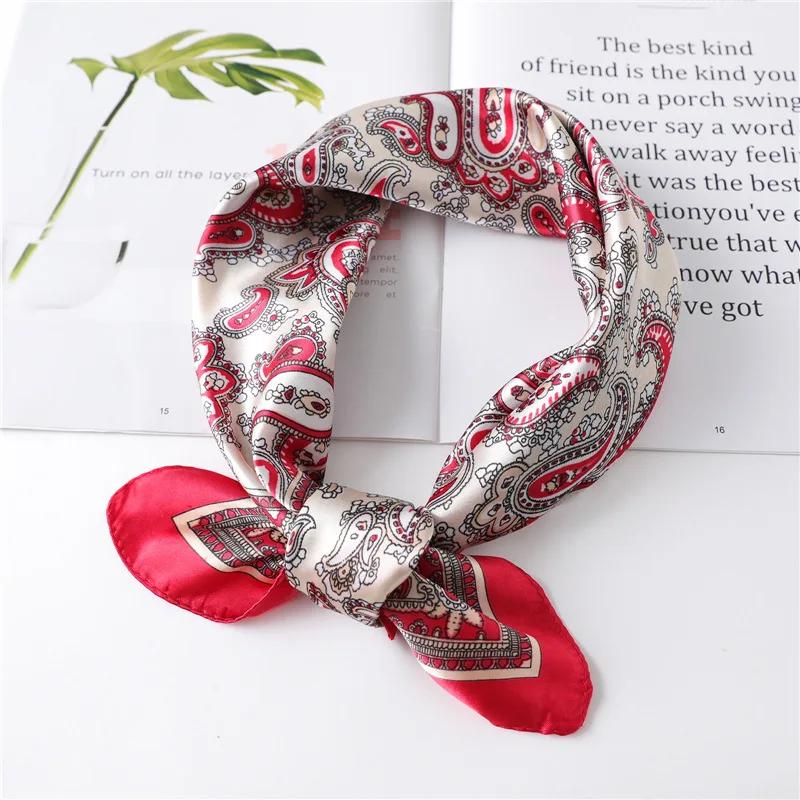 Luxury Floral Print Silk Square Scarf Women Soft Satin Kerchief Hairband Neckerchief Head Hijab Lady Headband Foulard Bag Ribbon