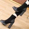 2026 Shoes for Women Ankle Women's Boots Platform Modern Boots Women Flock Back Zip Pointed Toe Chunky High Heels Shoes Female
