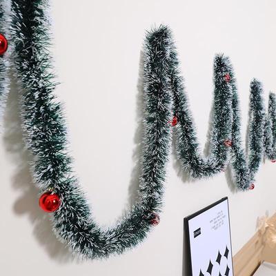 Dark Green Christmas Heather Garland with White Edge & Bow for Hotel Decoration