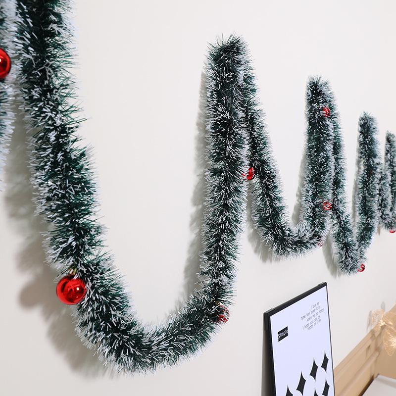 Dark Green Christmas Heather Garland with White Edge & Bow for Hotel Decoration