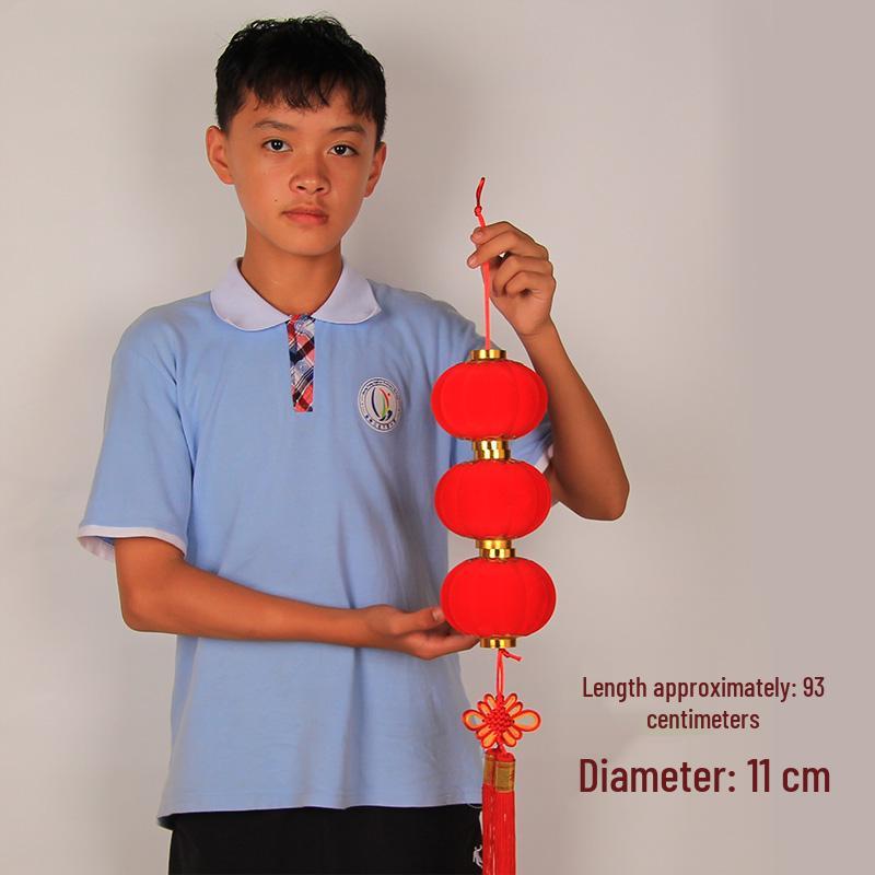Handmade Red Flocked Lantern Ornaments for Trees: Chinese-Style New Year and Wedding Decorations
