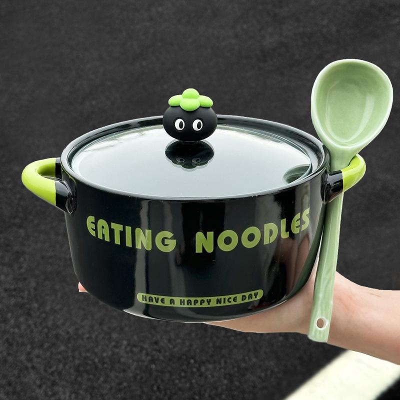 High-value Cartoon Instant Noodle Bowl with Lid, Snail Powder Bowl for Students In Dormitory, Special Bowl for Household Ceramic Instant Noodles