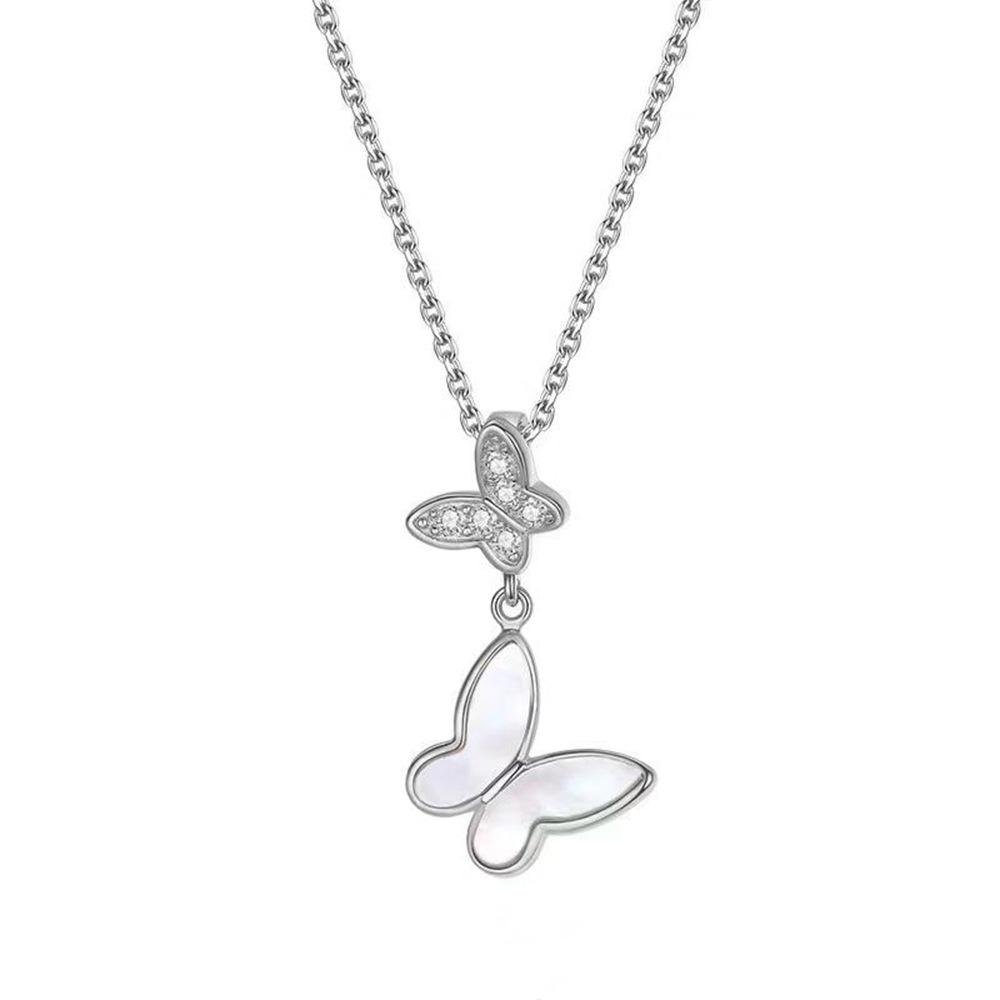 

Weihua Put On The Shelves Imitation White Shell Double Butterfly Necklace Collarbone Chain Female, Light Luxury High-End Versatile Jewelry