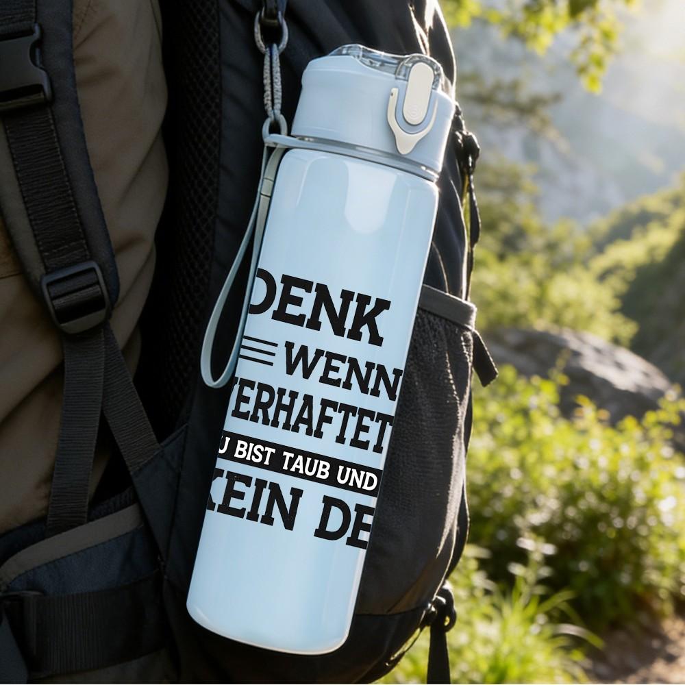 1PC Denk Dran German Language Text Print 750ml Color Plastic Sports Water Bottle Leakproof Flip Straw Lid Suitable for Sports Office Home Use