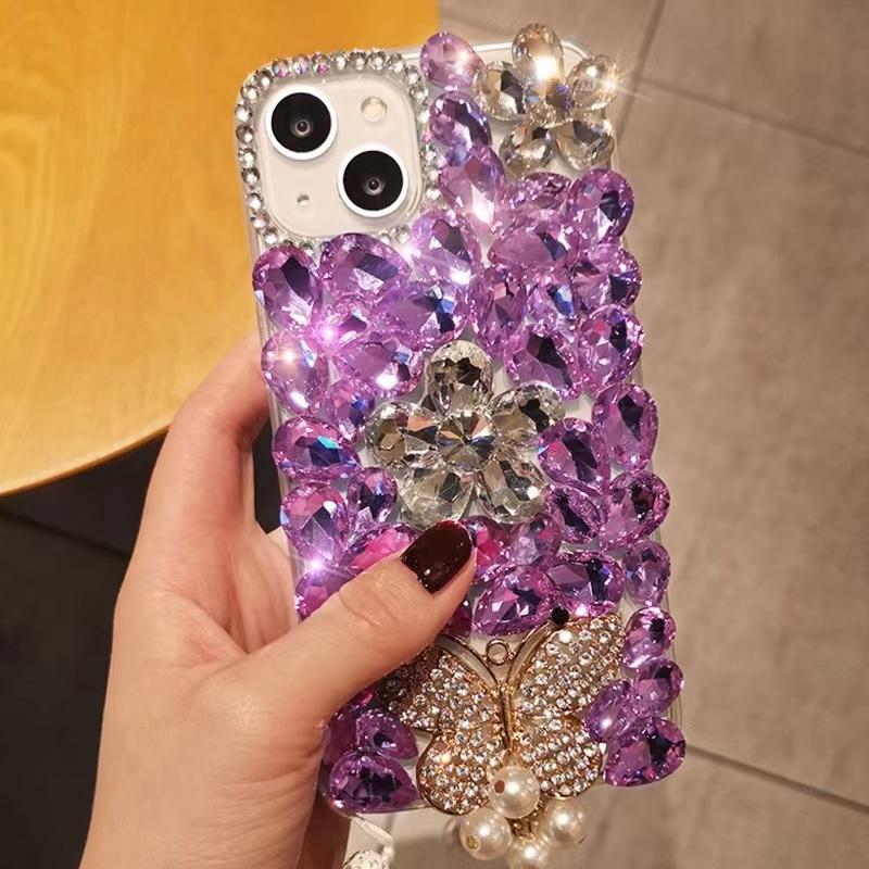 

Luxury 3D Bling Rhinestone Crystal Flower Phone Case For OPPO Realme P3 Pro Ultra P3X P1 5G Realme P3 Ultra фіолетовий