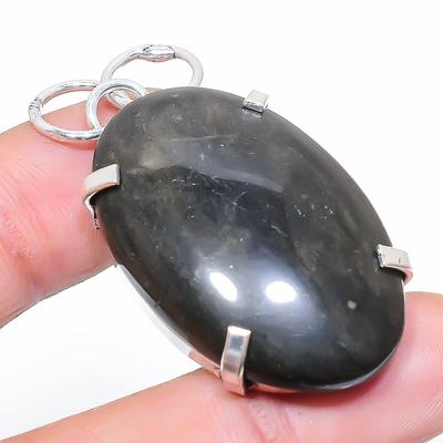 Natural Silver Sheen Obsidian Gemstone 925 Sterling Silver Pendant 1.97" G3v33