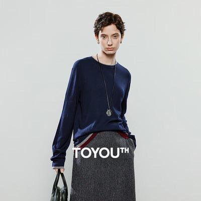 Women's American Style Round Neck Wool Blend Knit Sweater