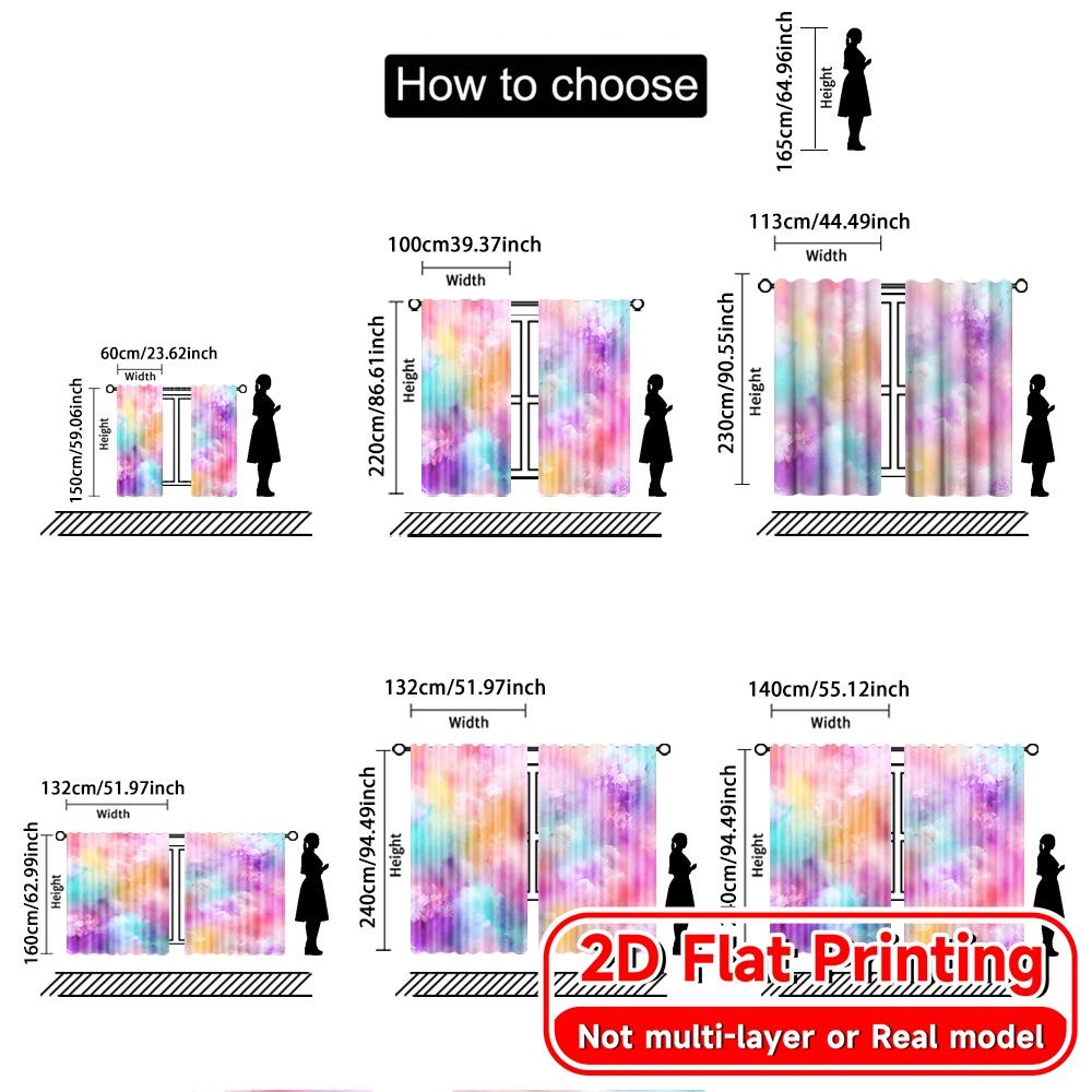 2D FLAT PRINTING 2pcs Curtains (Without Rod) Pastel Colors Window Curtains Holiday Women is Day Printed Curtains Yarn Curtains