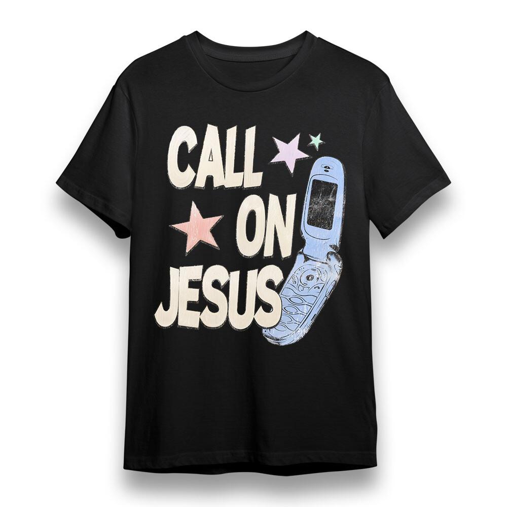 

Women s Plus Size T-shirt With Call On Jesus Graphic Unisex Black Cotton Tee USA 4XL