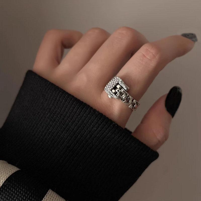 Ventfille Kupfer Zirkon Gürtelschnalle Ring Für Damen Mädchen Kreatives Design Mode Verstellbarer Schmuck Dropshipping brown