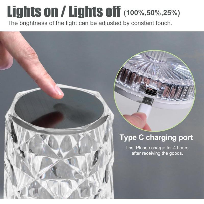 Portable Crystal LED Table Lamp 3 Color Touch Control Rechargeable Lamp, Night Light, Bedside Lamp,Dining Room Lamp (16-Color)