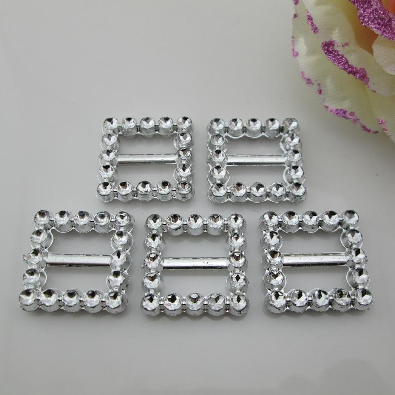10 X Acrylic Square Buckle For Wedding Invitation Ribbon Slider